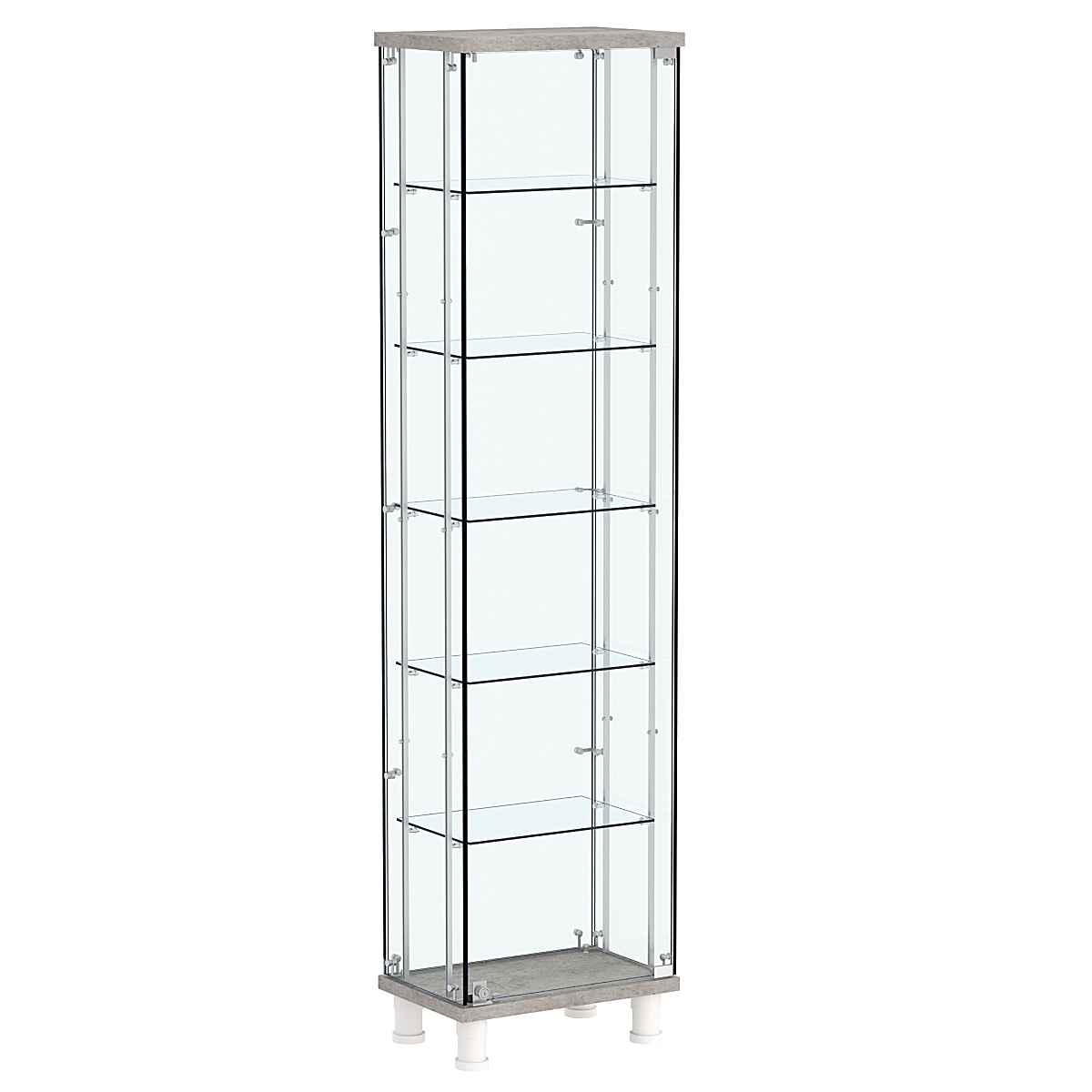 Витрина РОНДО с регулировочными полками №1-3-РЕГ на ножках (задняя стенка стекло) Бетон Чикаго светло-серый F186 ST9