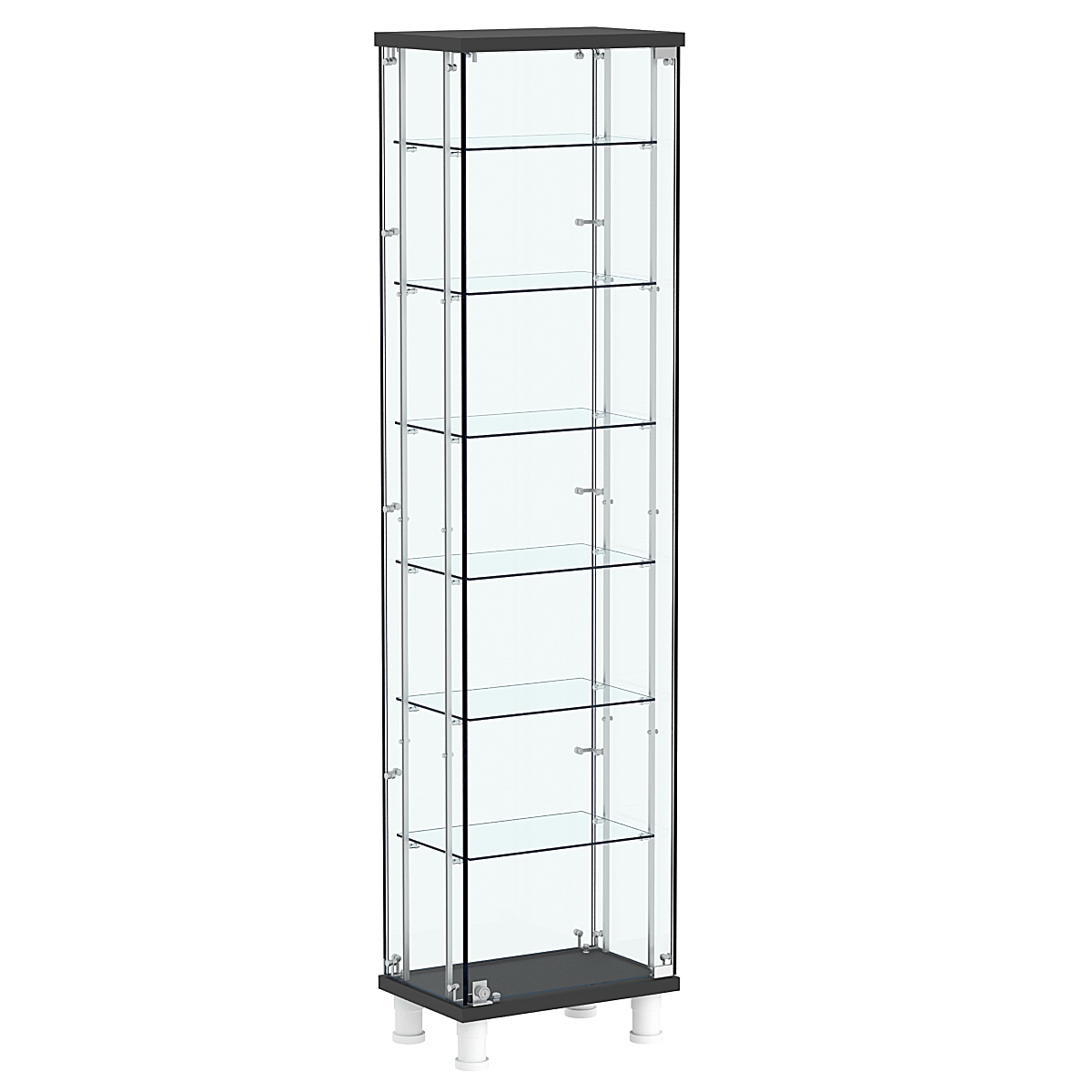 Витрина РОНДО с регулировочными полками №1-5-РЕГ на ножках (задняя стенка стекло) Черный