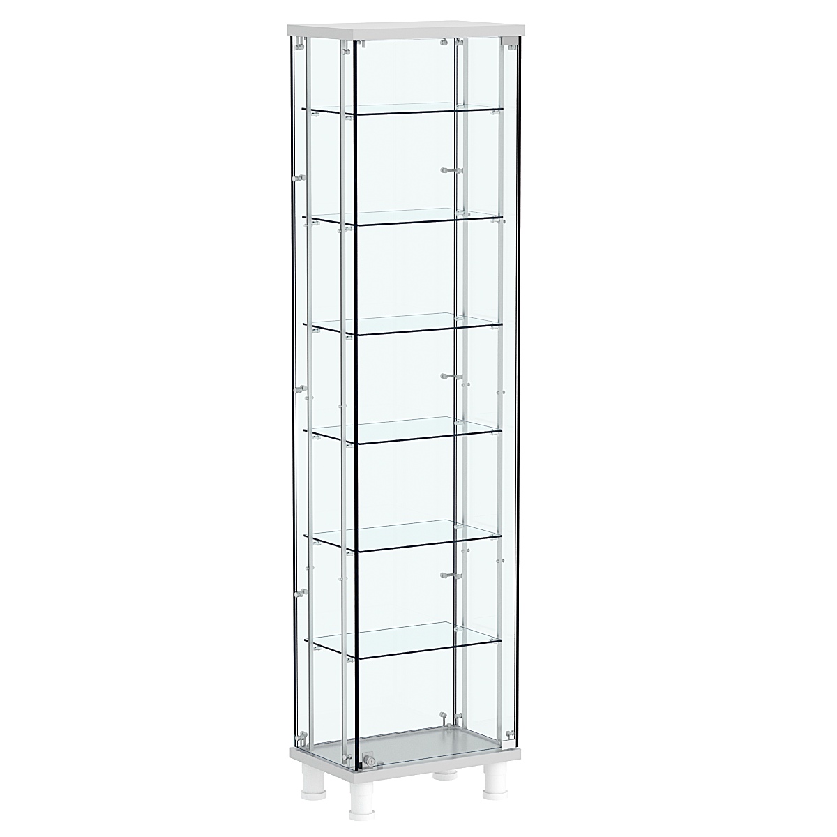Витрина РОНДО с регулировочными полками №1-5-РЕГ на ножках (задняя стенка стекло) Серый