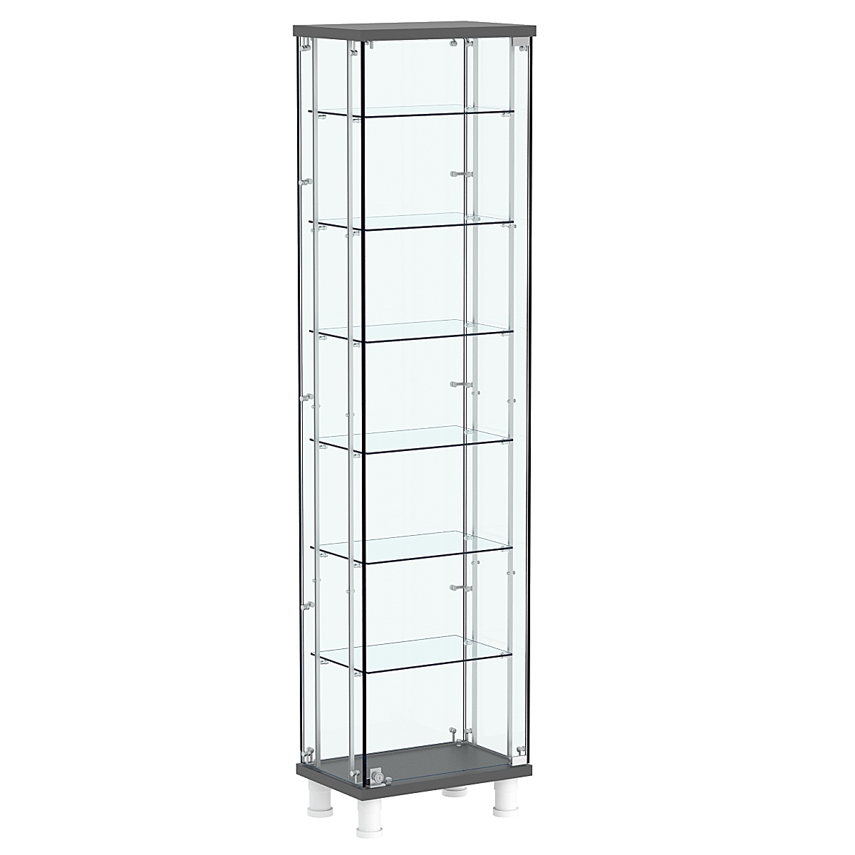Витрина РОНДО с регулировочными полками №1-5-РЕГ на ножках (задняя стенка стекло) Темно-Серый