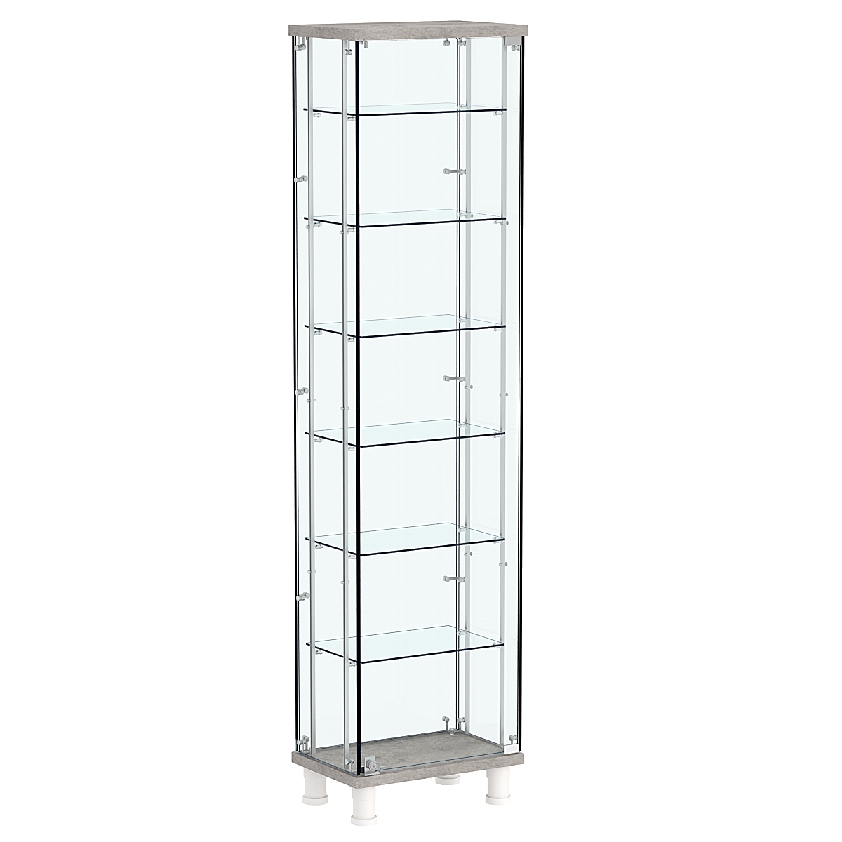 Витрина РОНДО с регулировочными полками №1-5-РЕГ на ножках (задняя стенка стекло) Бетон Чикаго светло-серый F186 ST9