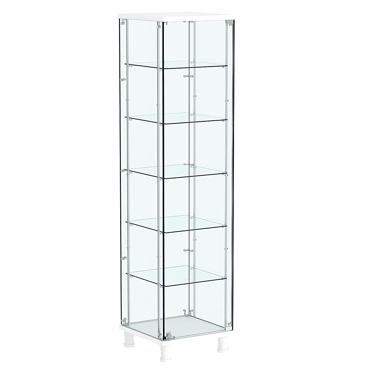 Витрина РОНДО с регулировочными полками №2-3-РЕГ на ножках (задняя стенка стекло) Белый