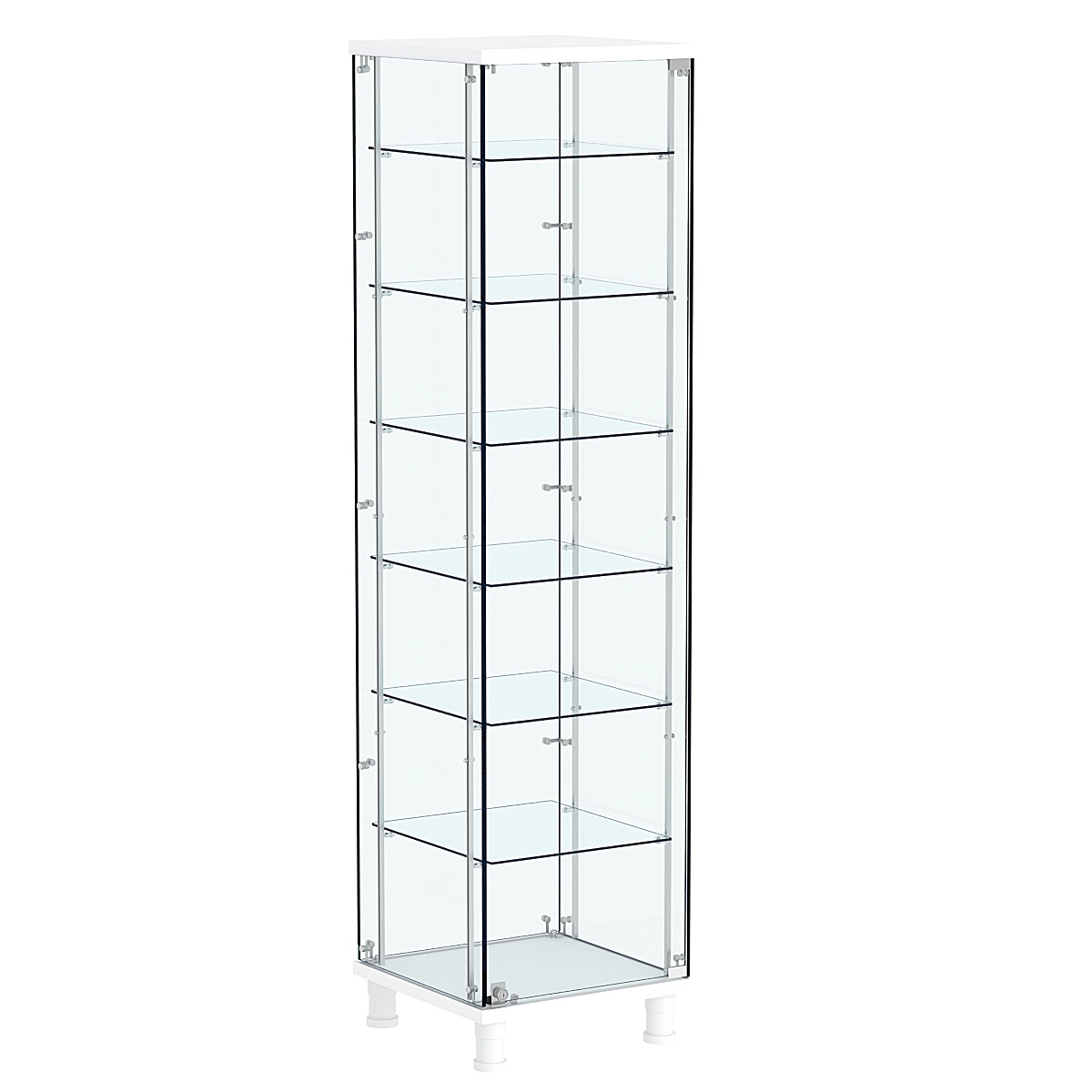 Витрина РОНДО с регулировочными полками №2-5-РЕГ на ножках (задняя стенка стекло) Белый