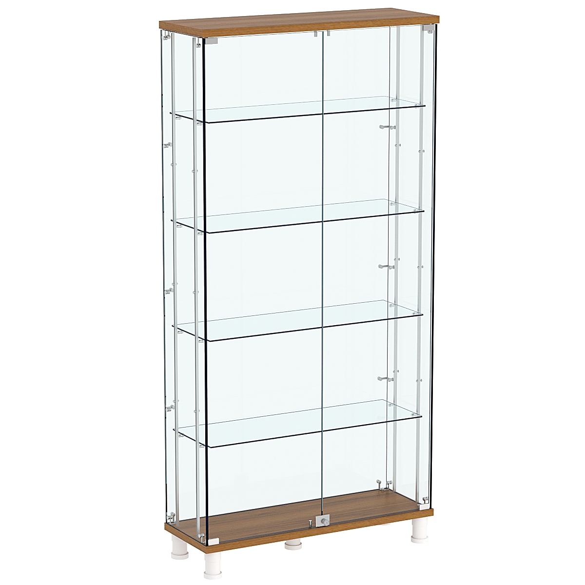 Витрина РОНДО с регулировочными полками №3-1-РЕГ на ножках (задняя стенка стекло) Орех