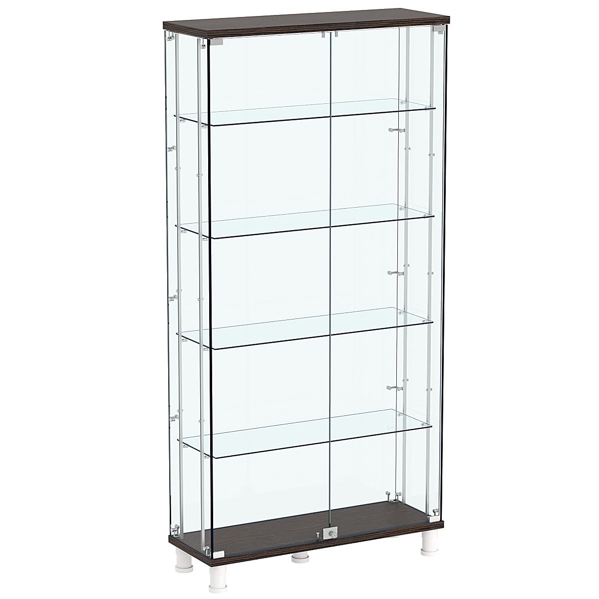 Витрина РОНДО с регулировочными полками №3-1-РЕГ на ножках (задняя стенка стекло) Дуб Венге