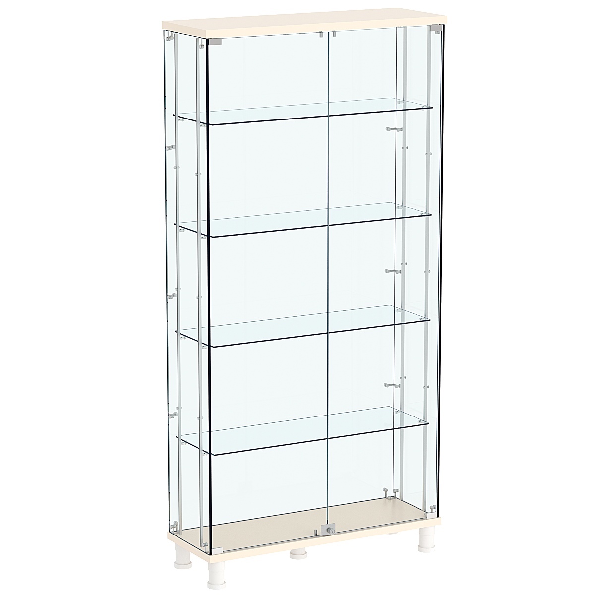Витрина РОНДО с регулировочными полками №3-1-РЕГ на ножках (задняя стенка стекло) Крем Вайс