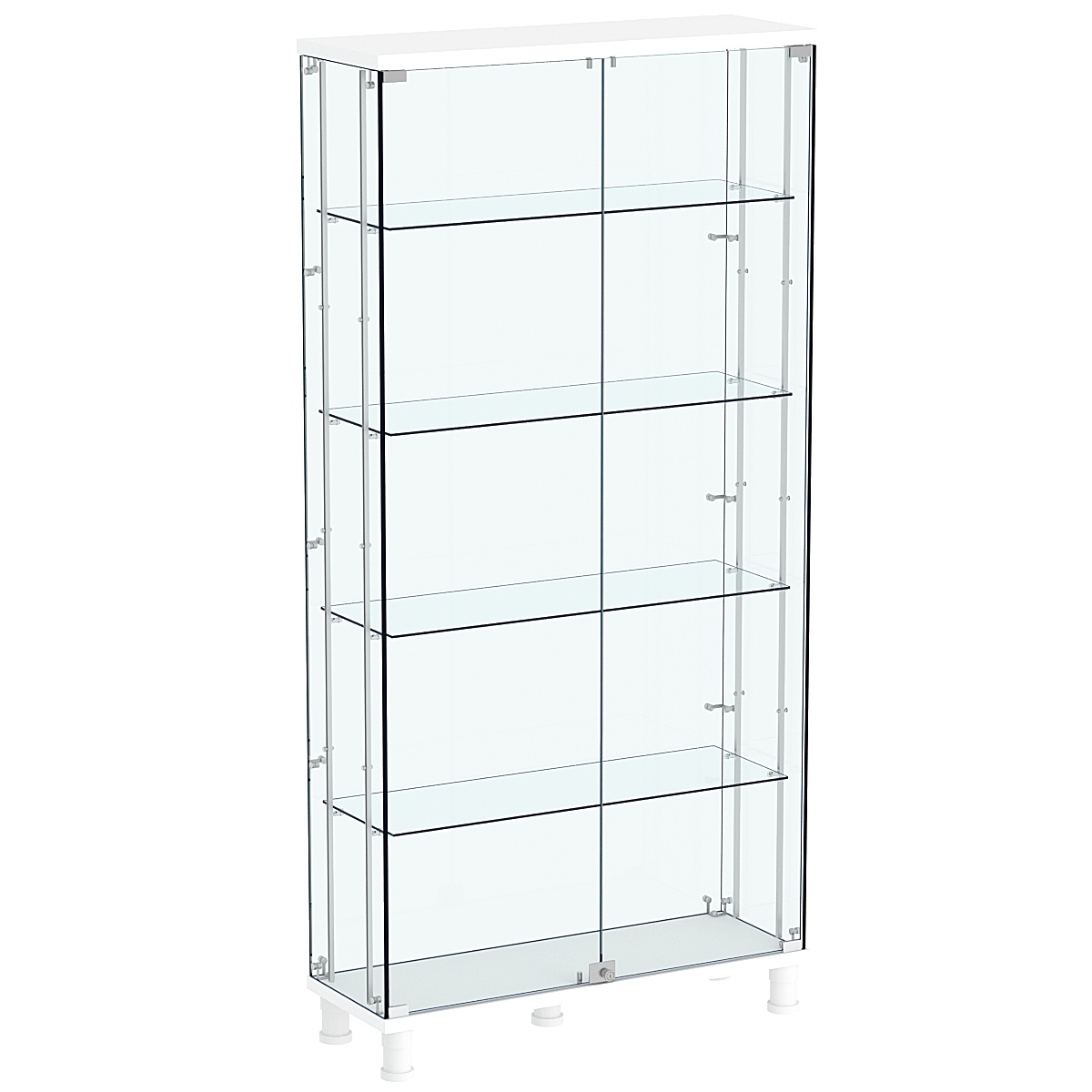 Витрина РОНДО с регулировочными полками №3-1-РЕГ на ножках (задняя стенка стекло) Белый
