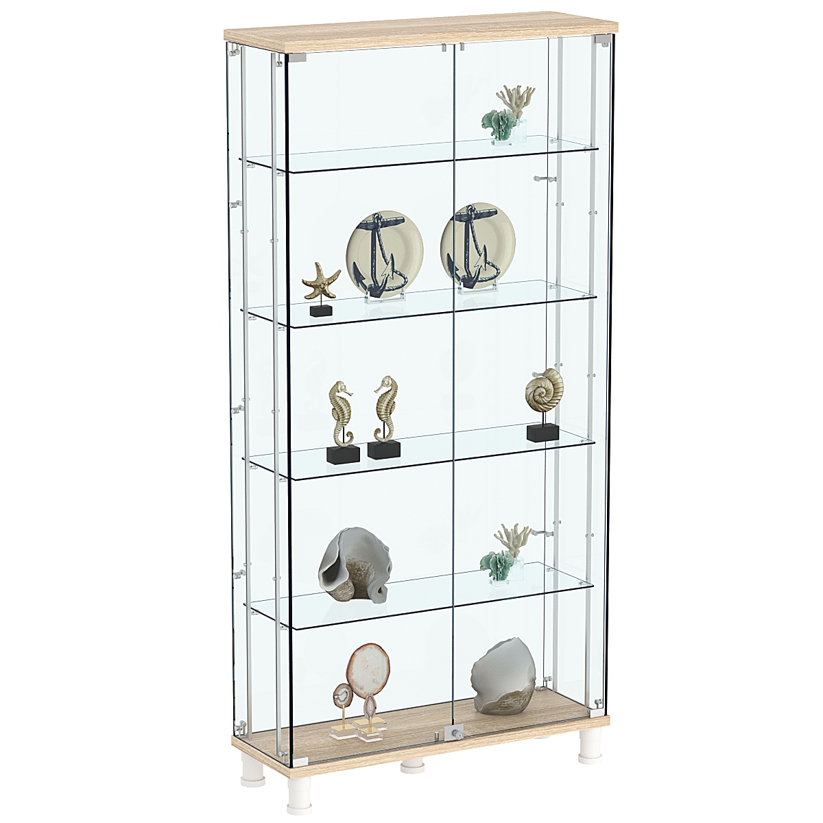 Витрина РОНДО с регулировочными полками №3-1-РЕГ на ножках (задняя стенка стекло) Дуб Сонома