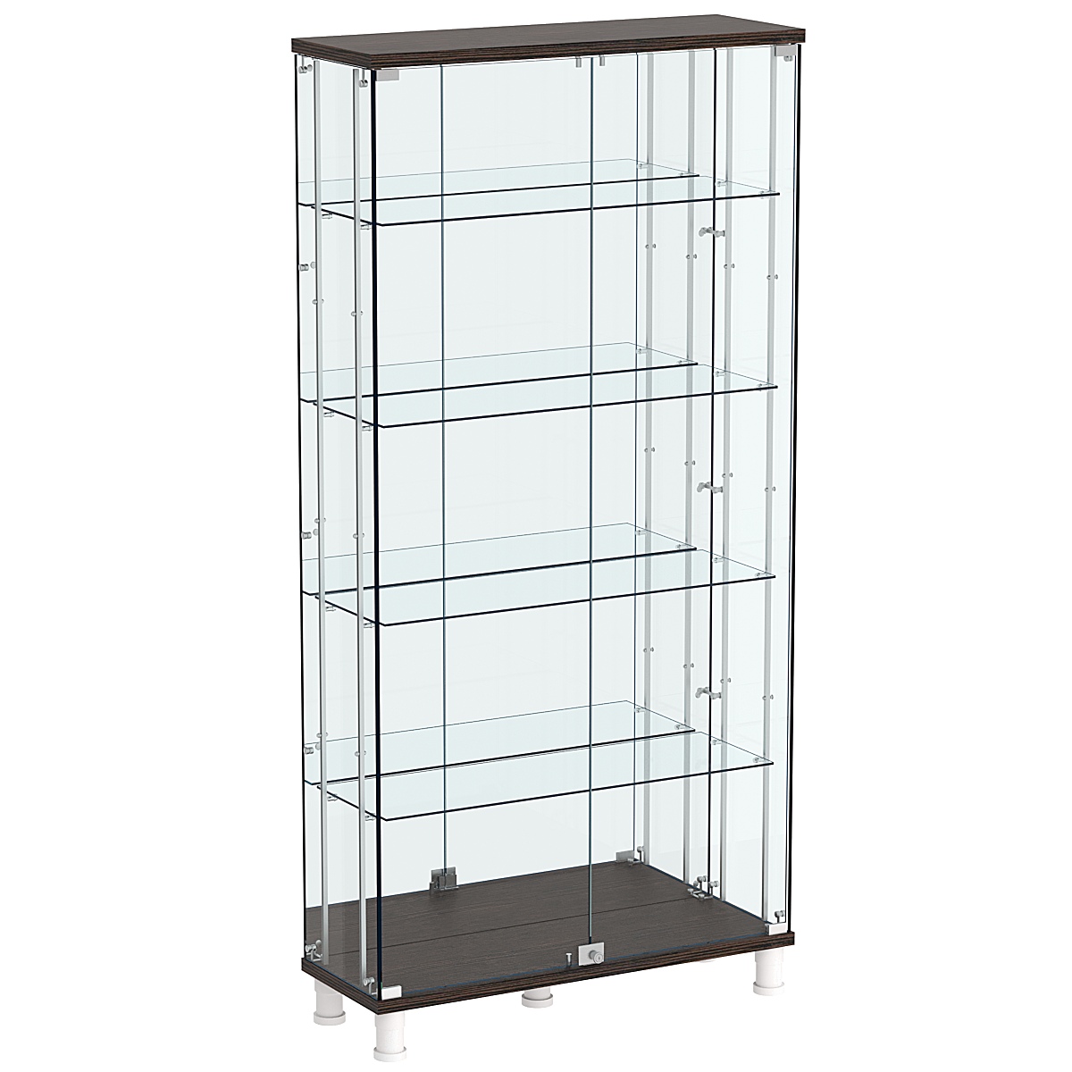 Витрина РОНДО с регулировочными полками №3-2-РЕГ на ножках (задняя стенка зеркало) Дуб Венге