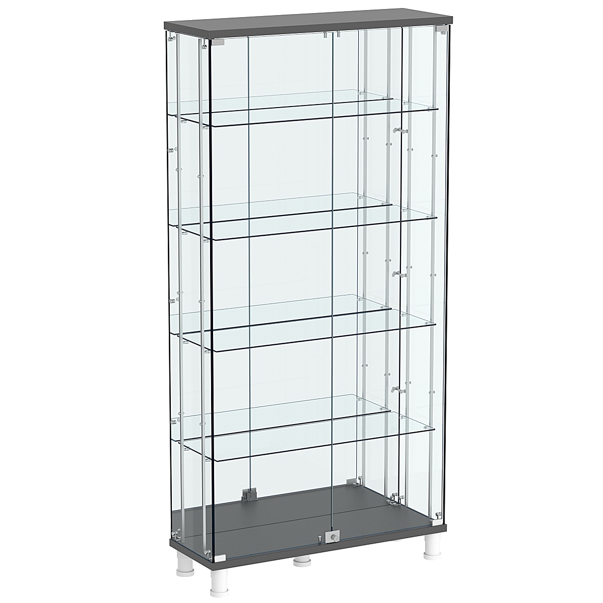 Витрина РОНДО с регулировочными полками №3-2-РЕГ на ножках (задняя стенка зеркало) Темно-Серый