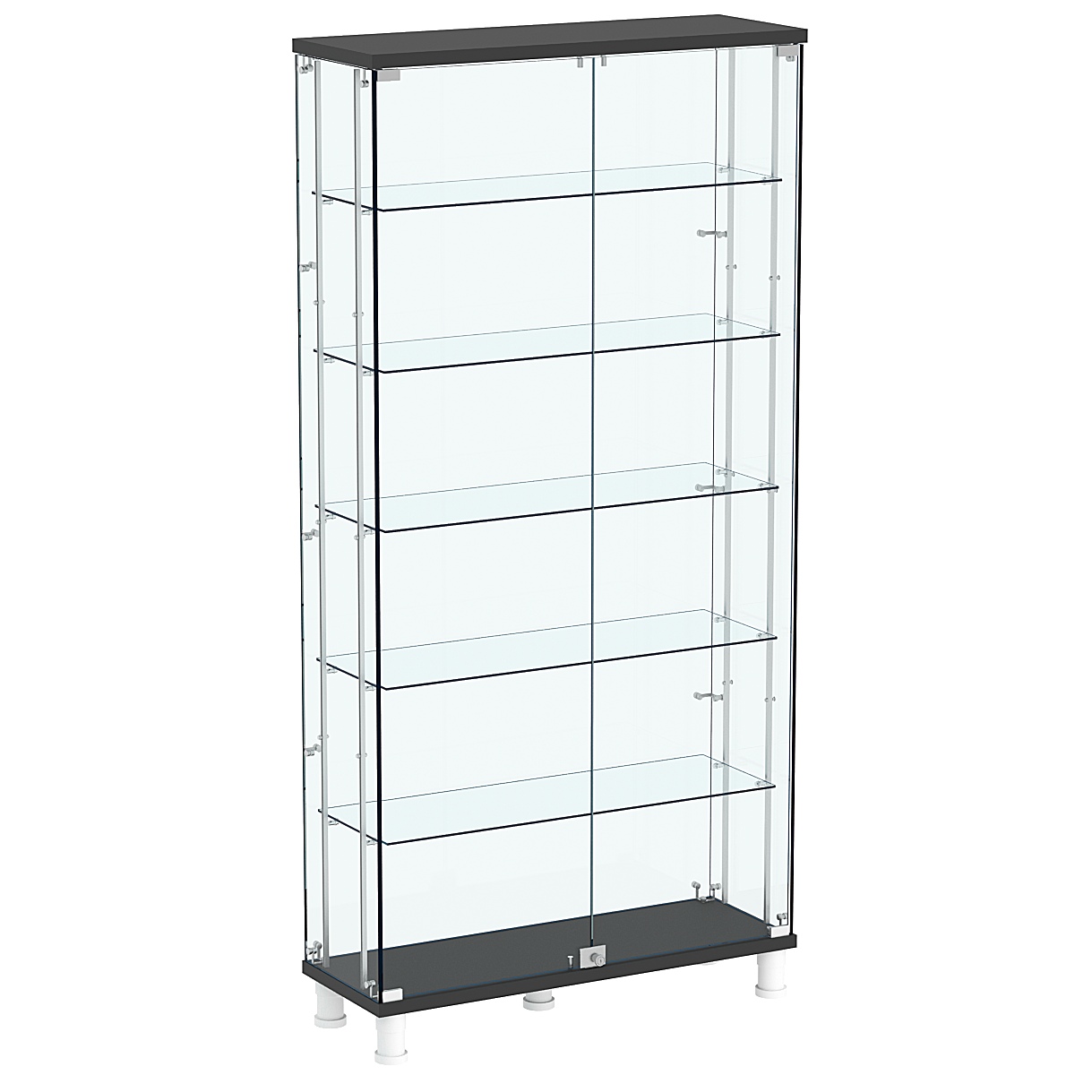 Витрина РОНДО с регулировочными полками №3-3-РЕГ на ножках (задняя стенка стекло) Черный