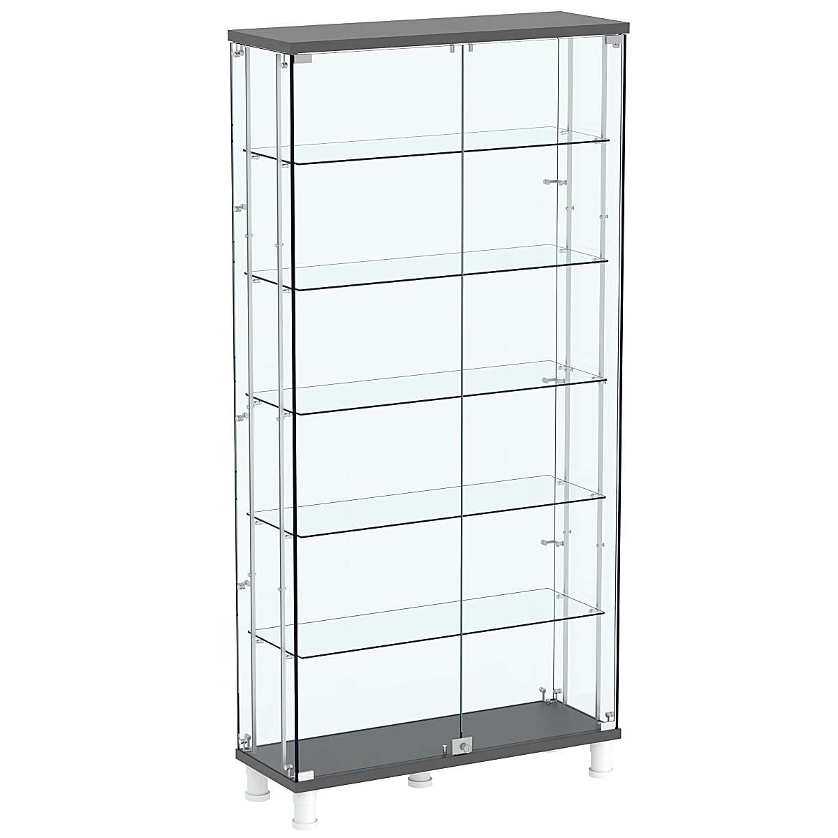 Витрина РОНДО с регулировочными полками №3-3-РЕГ на ножках (задняя стенка стекло) Темно-Серый