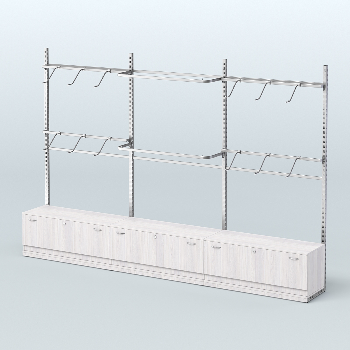 Система ЭЛЕГАНТ пристенная без ДСП №2 с тумбами Т-11 (3600 мм) Ясень Анкор светлый