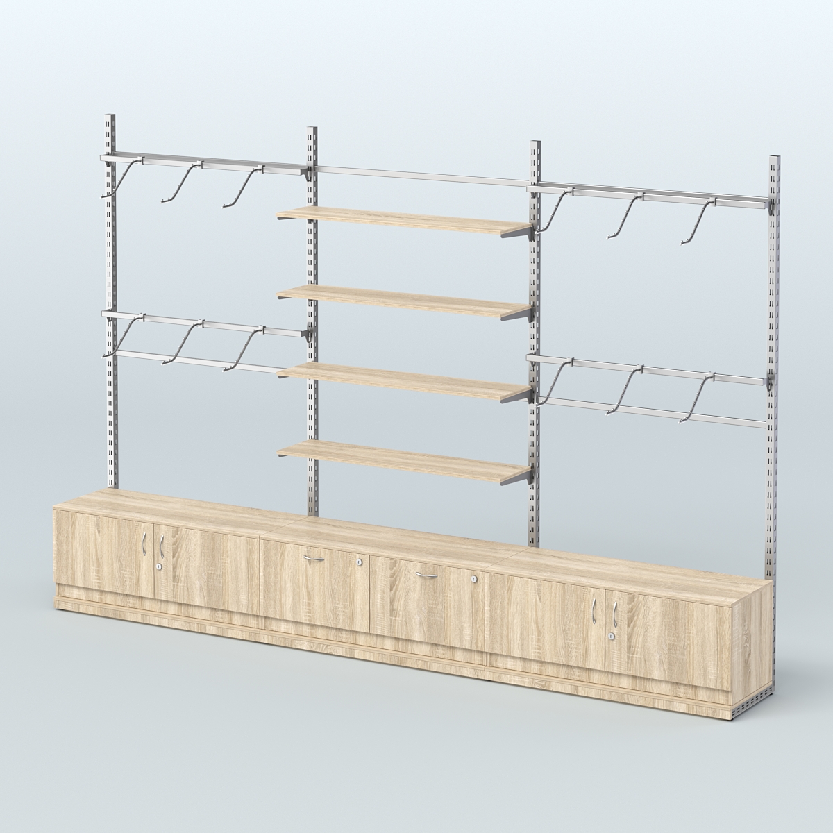 Система ЭЛЕГАНТ пристенная без ДСП №3 с тумбами Т-15 и Т-21 (3600 мм) Дуб сонома