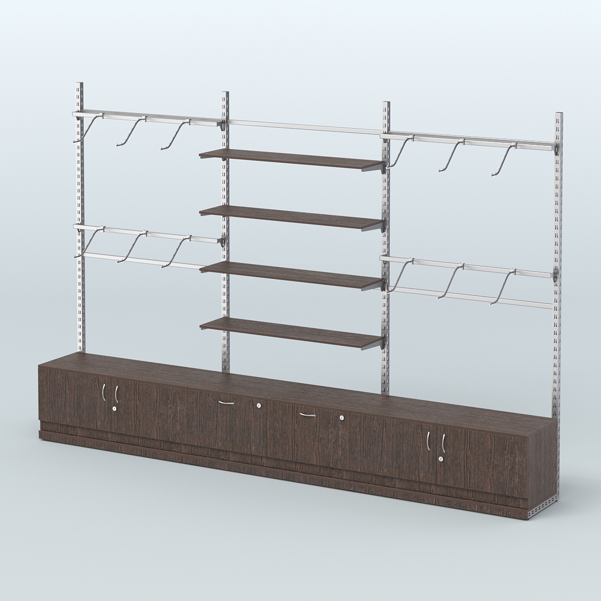 Система ЭЛЕГАНТ пристенная без ДСП №3 с тумбами Т-15 и Т-21 (3600 мм) Дуб Венге