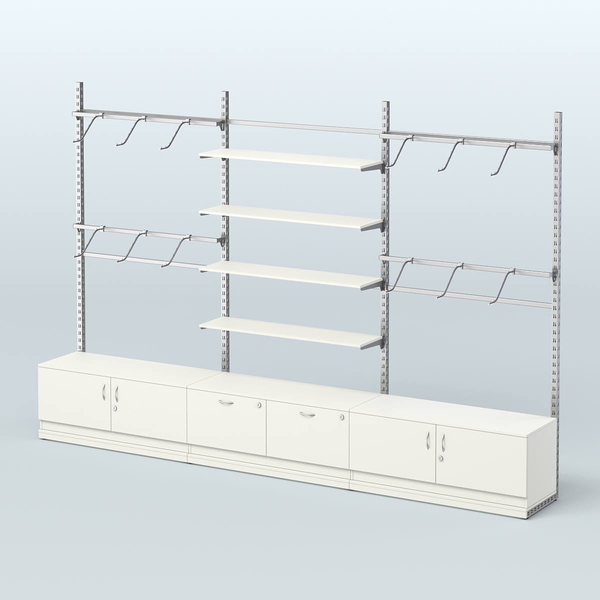 Система ЭЛЕГАНТ пристенная без ДСП №3 с тумбами Т-15 и Т-21 (3600 мм) Белый