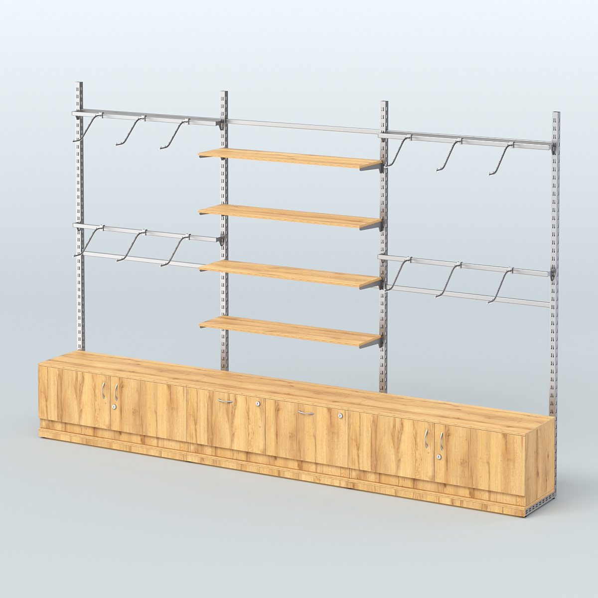 Система ЭЛЕГАНТ пристенная без ДСП №3 с тумбами Т-15 и Т-21 (3600 мм) Дуб Золотистый