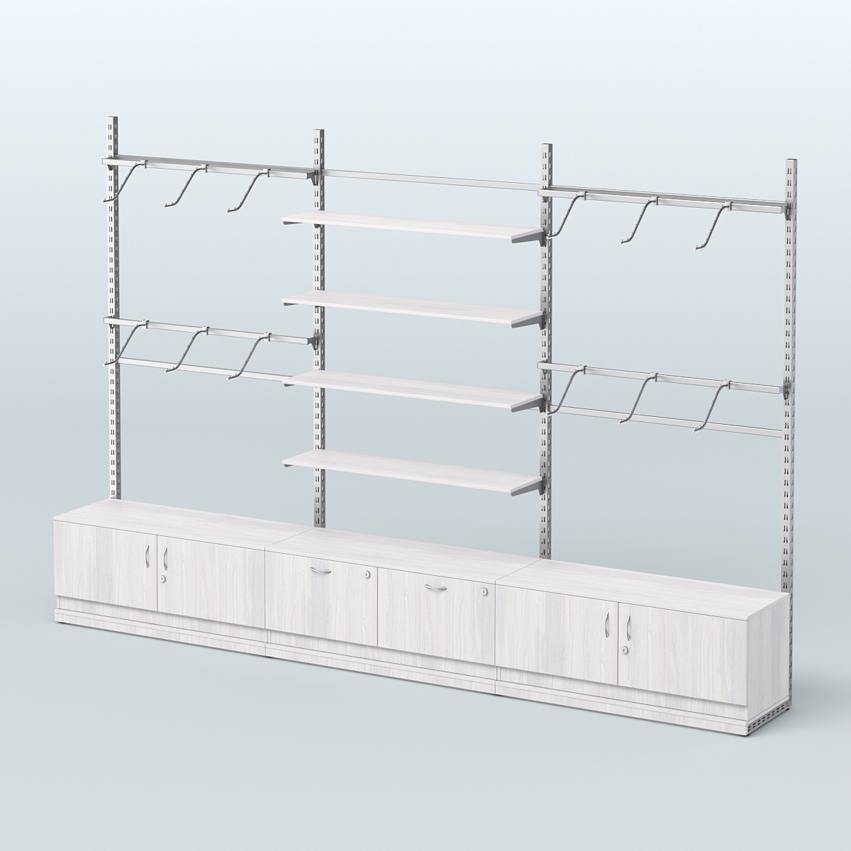 Система ЭЛЕГАНТ пристенная без ДСП №3 с тумбами Т-15 и Т-21 (3600 мм) Ясень Анкор светлый