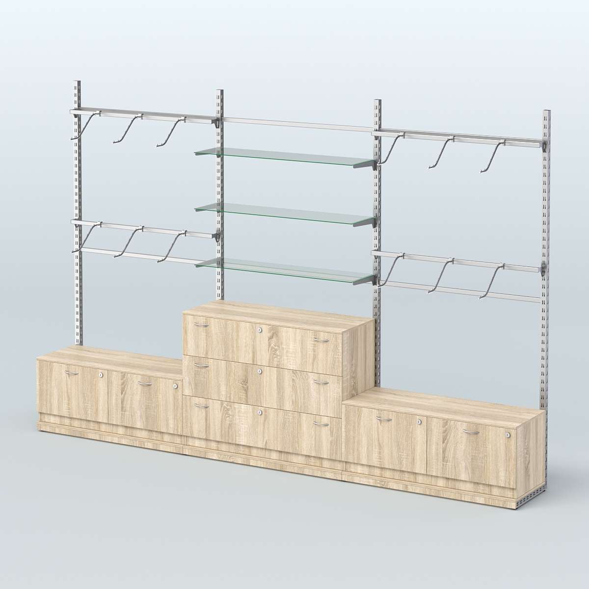 Система ЭЛЕГАНТ пристенная без ДСП №4 с тумбами Т-15 и Т-13 (3600 мм) Дуб сонома