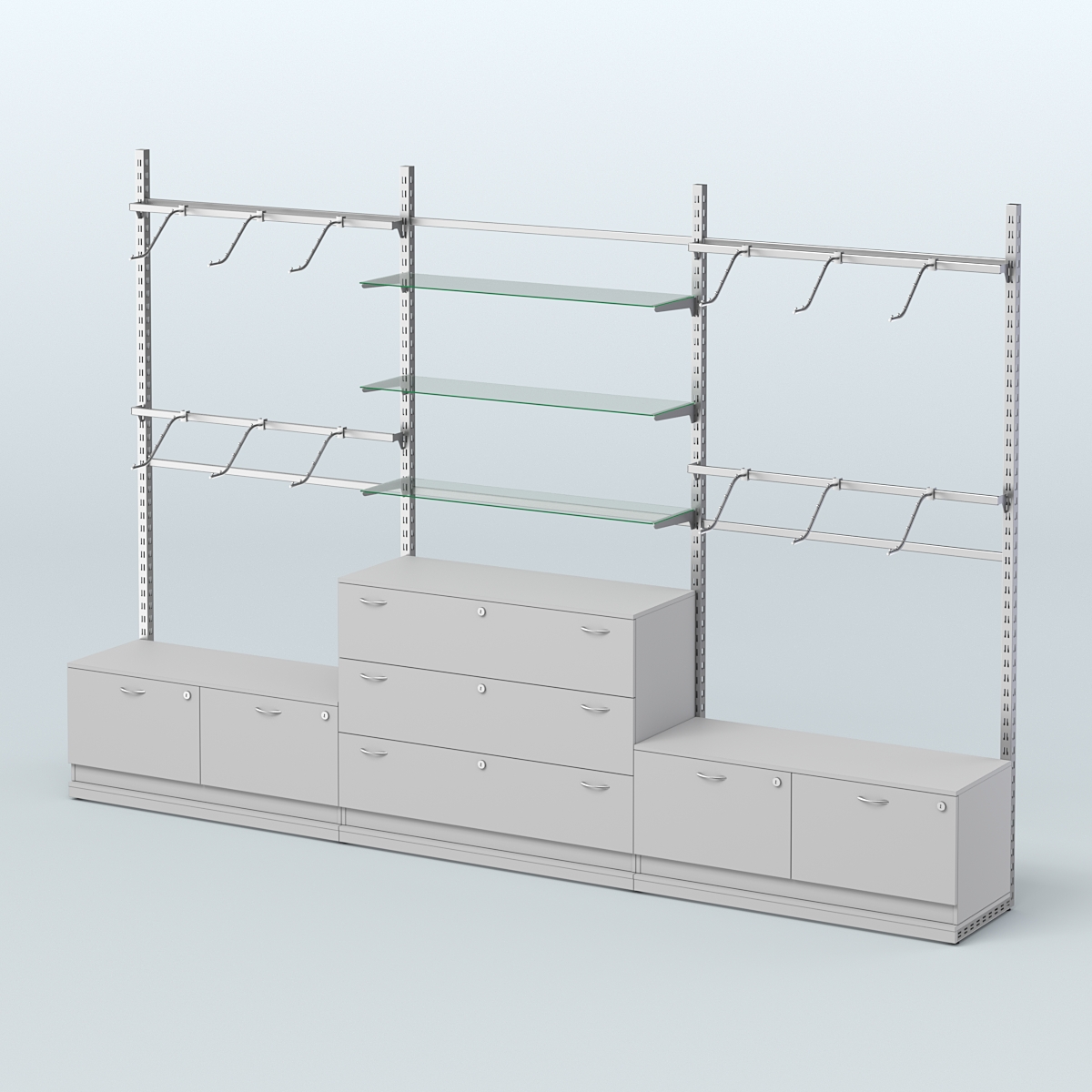 Система ЭЛЕГАНТ пристенная без ДСП №4 с тумбами Т-15 и Т-13 (3600 мм) Серый