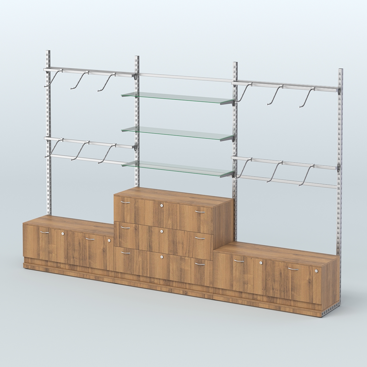 Система ЭЛЕГАНТ пристенная без ДСП №4 с тумбами Т-15 и Т-13 (3600 мм) Орех