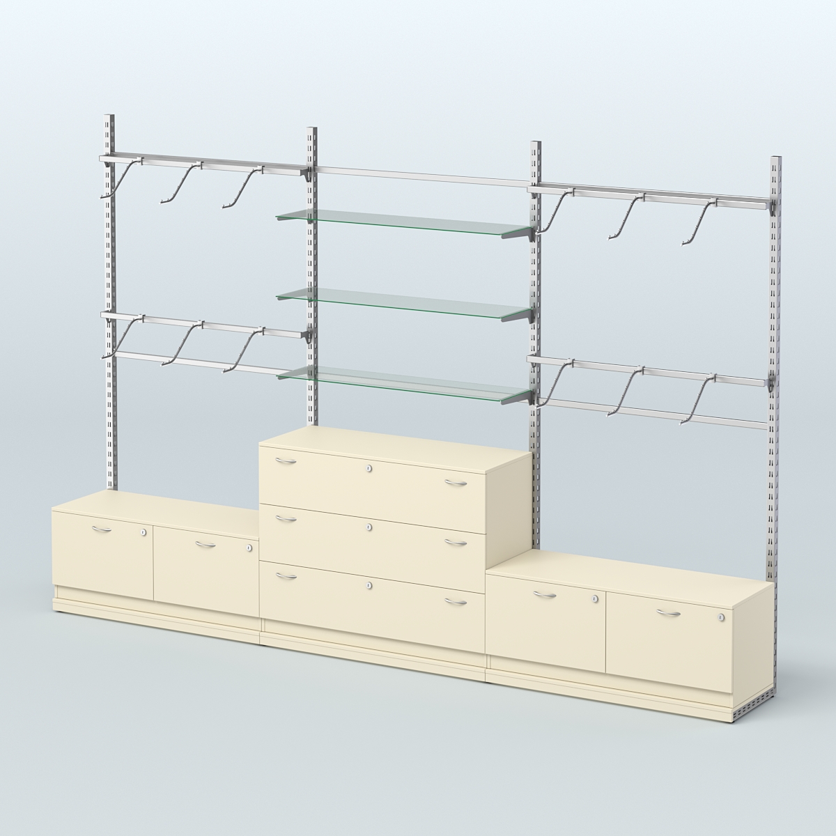 Система ЭЛЕГАНТ пристенная без ДСП №4 с тумбами Т-15 и Т-13 (3600 мм) Крем Вайс