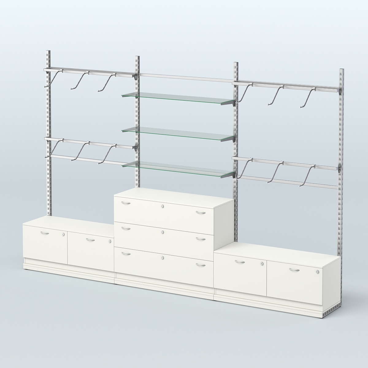 Система ЭЛЕГАНТ пристенная без ДСП №4 с тумбами Т-15 и Т-13 (3600 мм) Белый