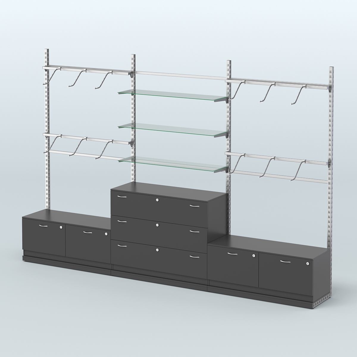 Система ЭЛЕГАНТ пристенная без ДСП №4 с тумбами Т-15 и Т-13 (3600 мм) Черный