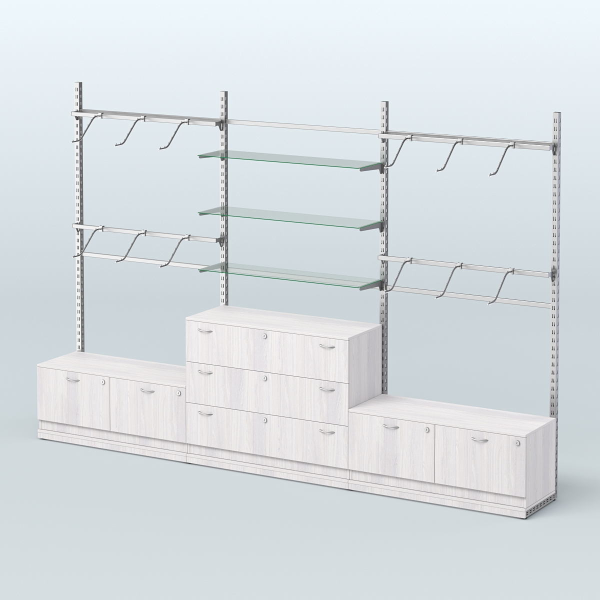 Система ЭЛЕГАНТ пристенная без ДСП №4 с тумбами Т-15 и Т-13 (3600 мм) Ясень Анкор светлый