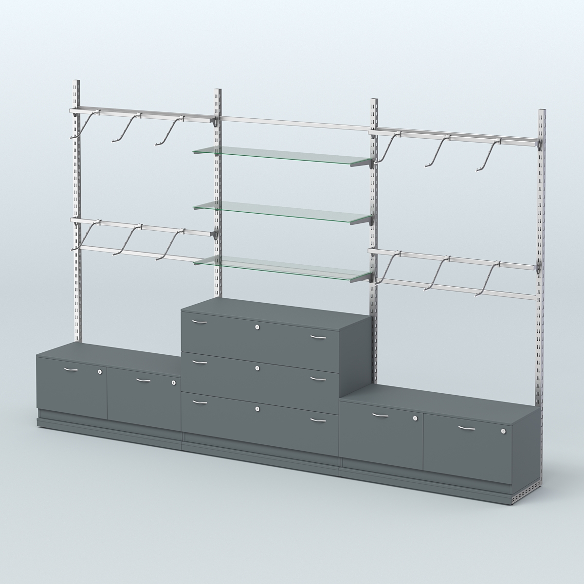 Система ЭЛЕГАНТ пристенная без ДСП №4 с тумбами Т-15 и Т-13 (3600 мм) Темно-Серый