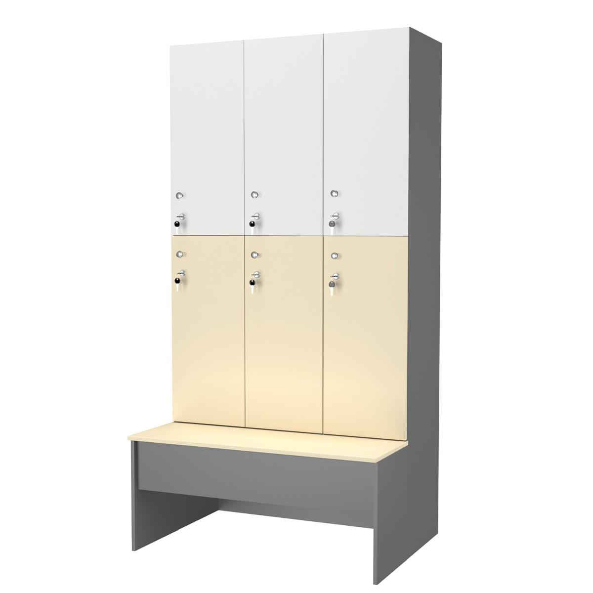 Шкаф для раздевалок со скамейкой КОМБО-Дуо №3-1 Темно-серый+Крем Вайс+Белый