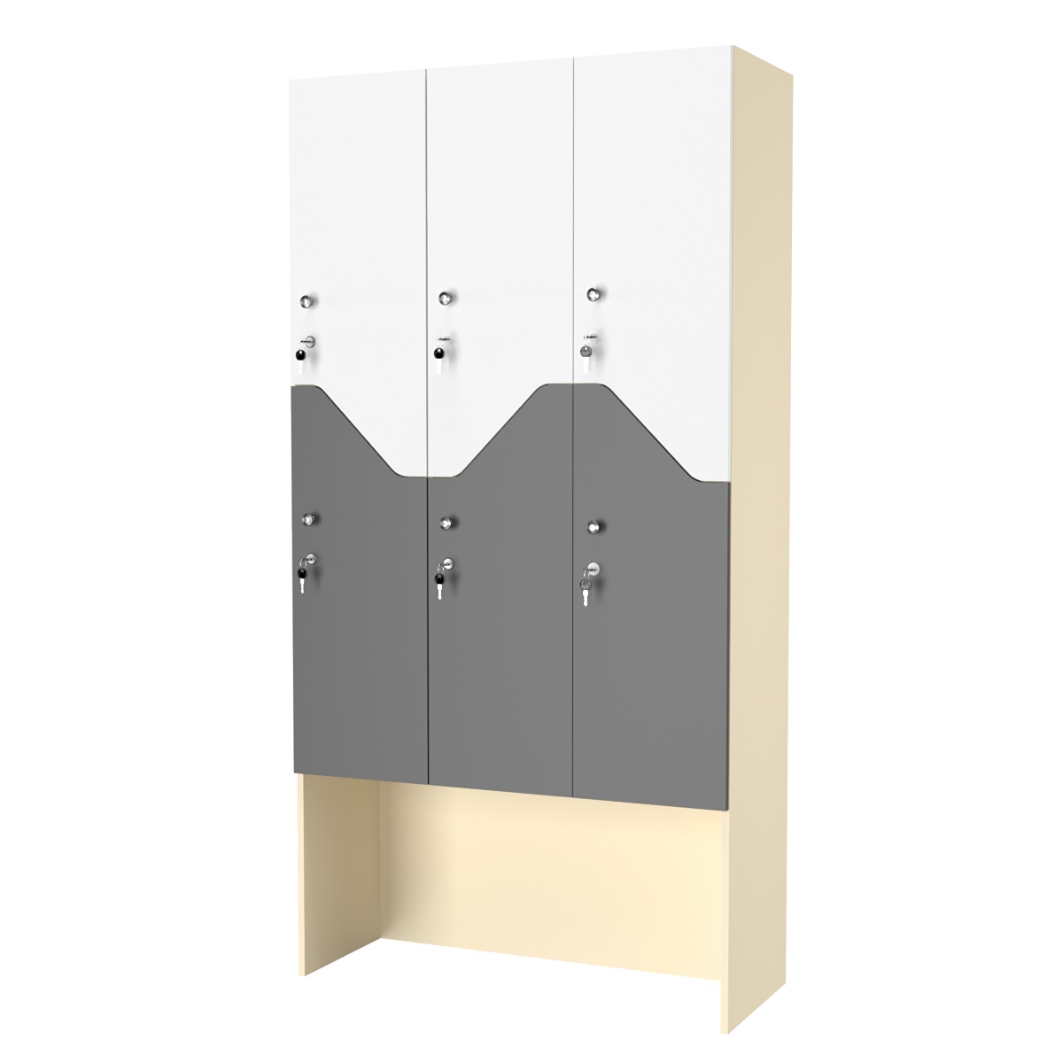 Шкаф для раздевалок СТАНДАРТ-Элегия №3-3А Крем Вайс + Белый + Темно-серый