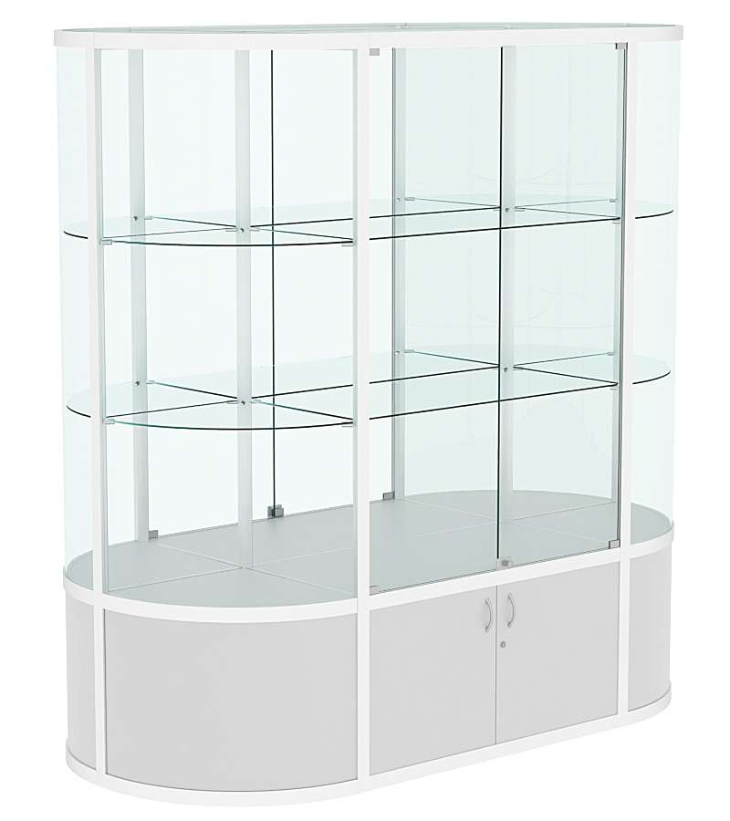 Витрина из профиля островная прозрачная с полками и секторами №2 Серый