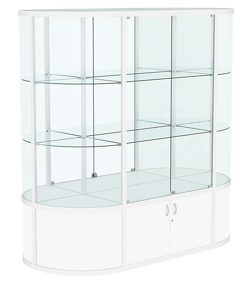 Витрина из профиля островная прозрачная с полками и секторами №2 Белый