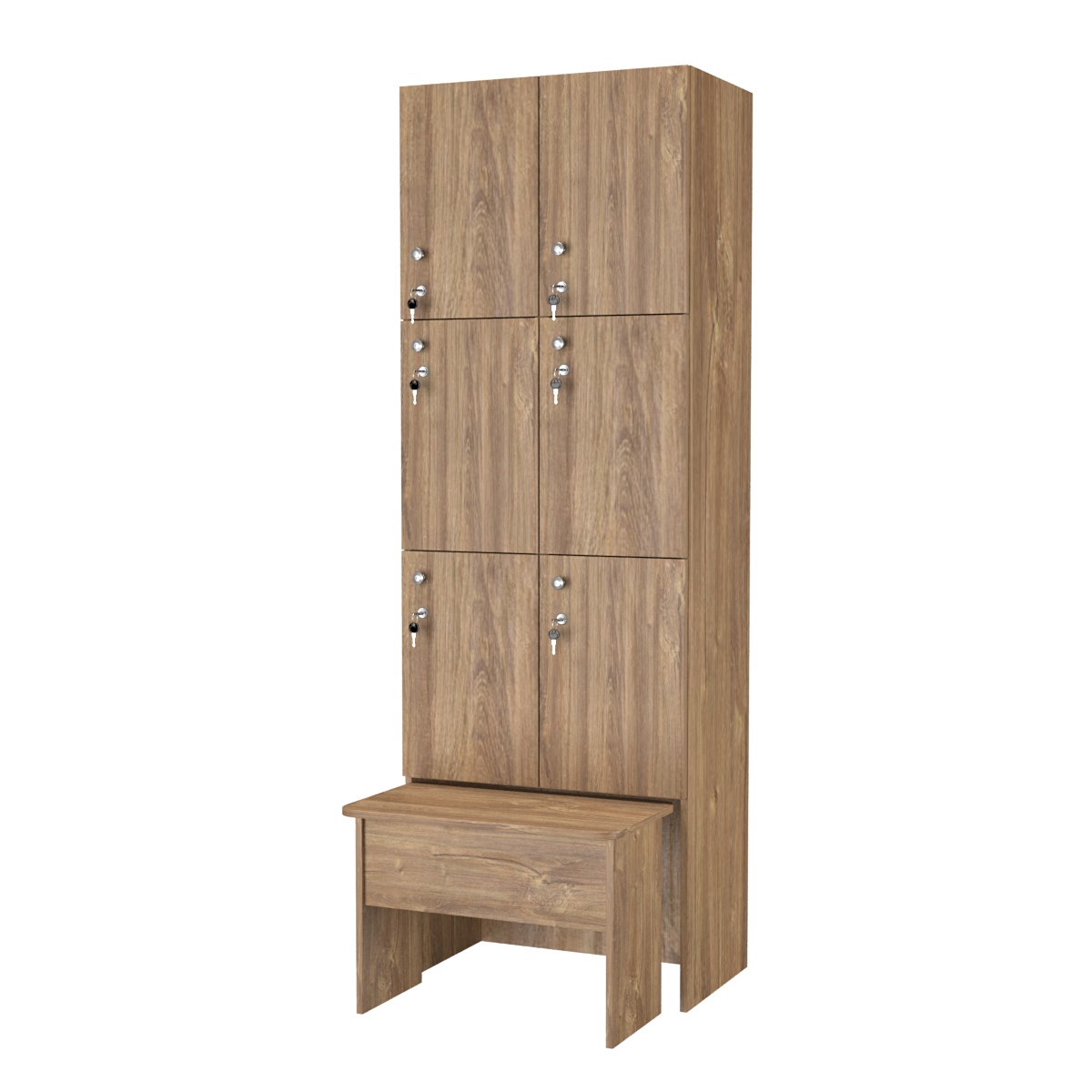 Шкаф для раздевалок с задвижной скамейкой КОМБО-Трио №2-2 Дуб Канзас коричневый