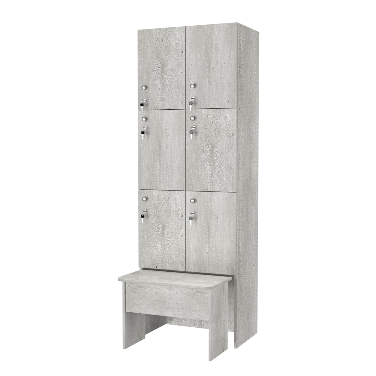 Шкаф для раздевалок с задвижной скамейкой КОМБО-Трио №2-2 Метрополитан Грей