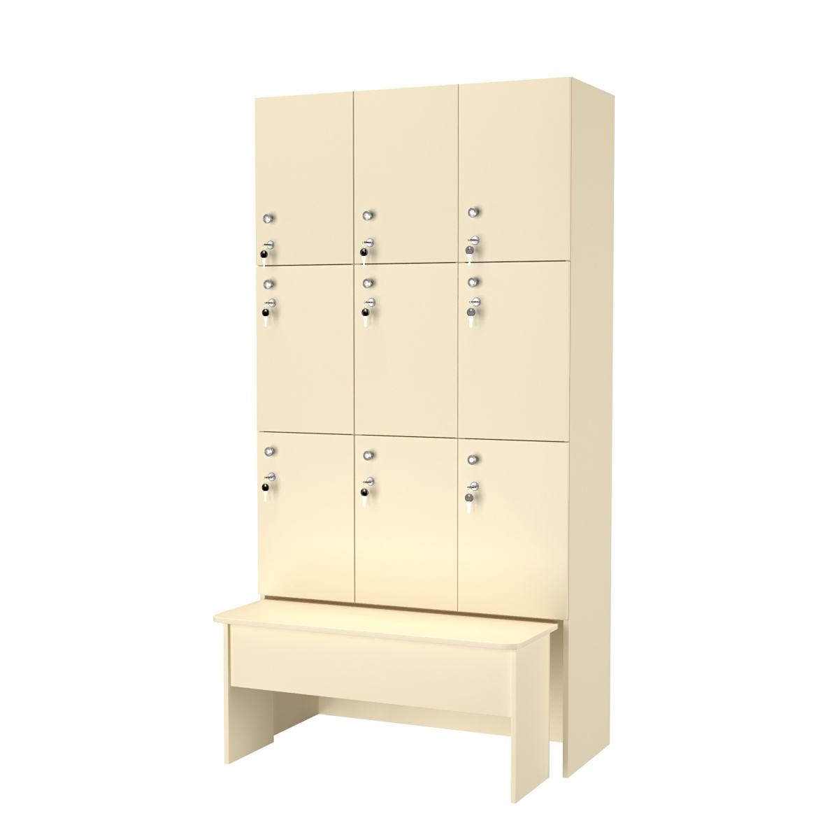 Шкаф для раздевалок с задвижной скамейкой КОМБО-Трио №3-2 Крем Вайс