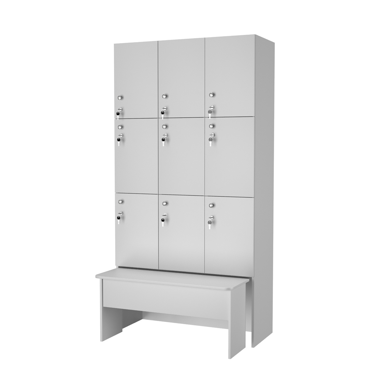 Шкаф для раздевалок с задвижной скамейкой КОМБО-Трио №3-2 Серый