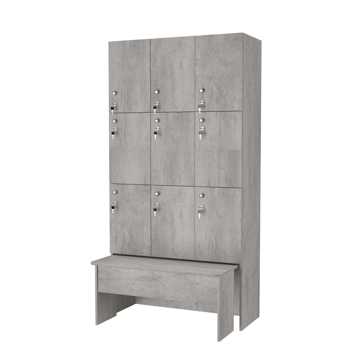 Шкаф для раздевалок с задвижной скамейкой КОМБО-Трио №3-2 Бетон Чикаго светло-серый F186 ST9