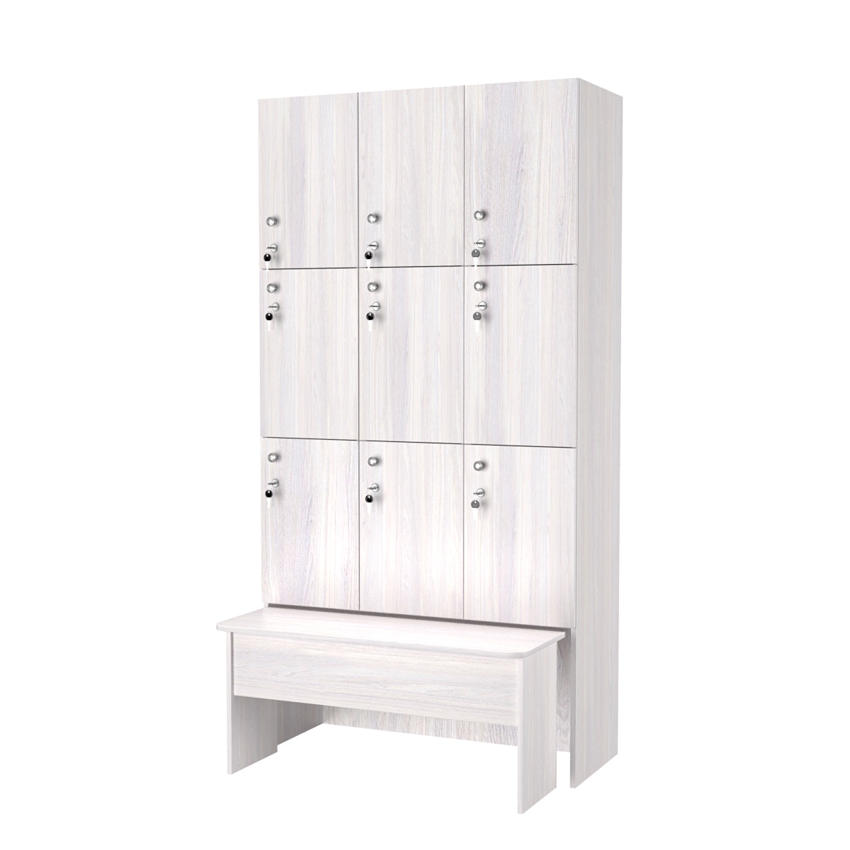 Шкаф для раздевалок с задвижной скамейкой КОМБО-Трио №3-2 Ясень Анкор светлый