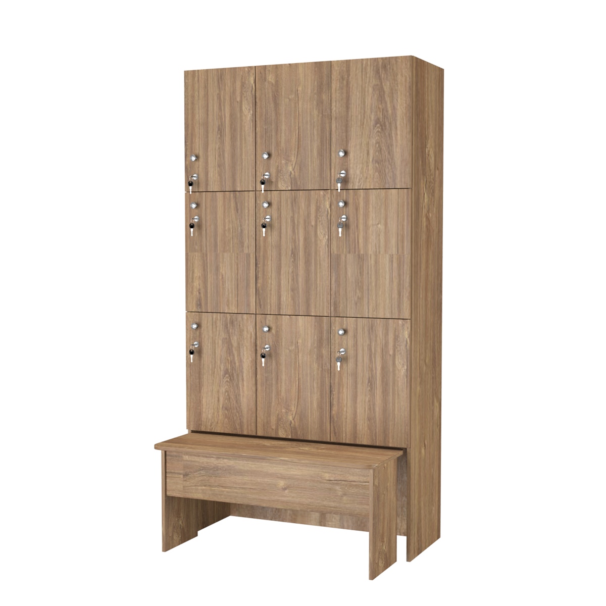 Шкаф для раздевалок с задвижной скамейкой КОМБО-Трио №3-2 Дуб Канзас коричневый