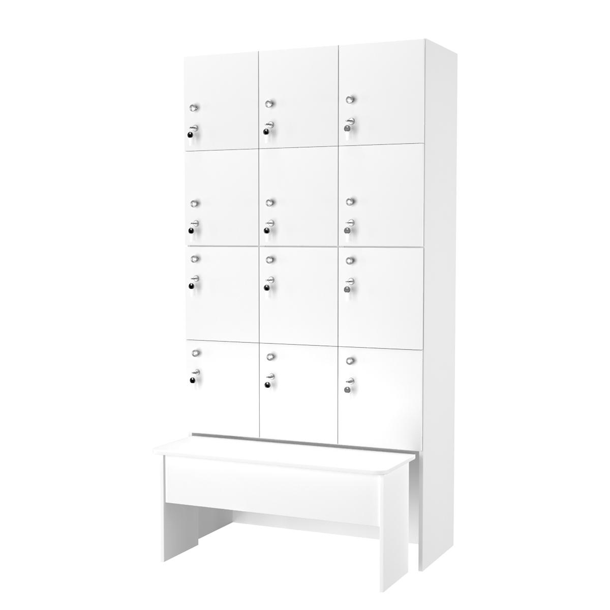 Шкаф для раздевалок сзадвижной скамейкой КОМБО-Квартет №3-2 Белый