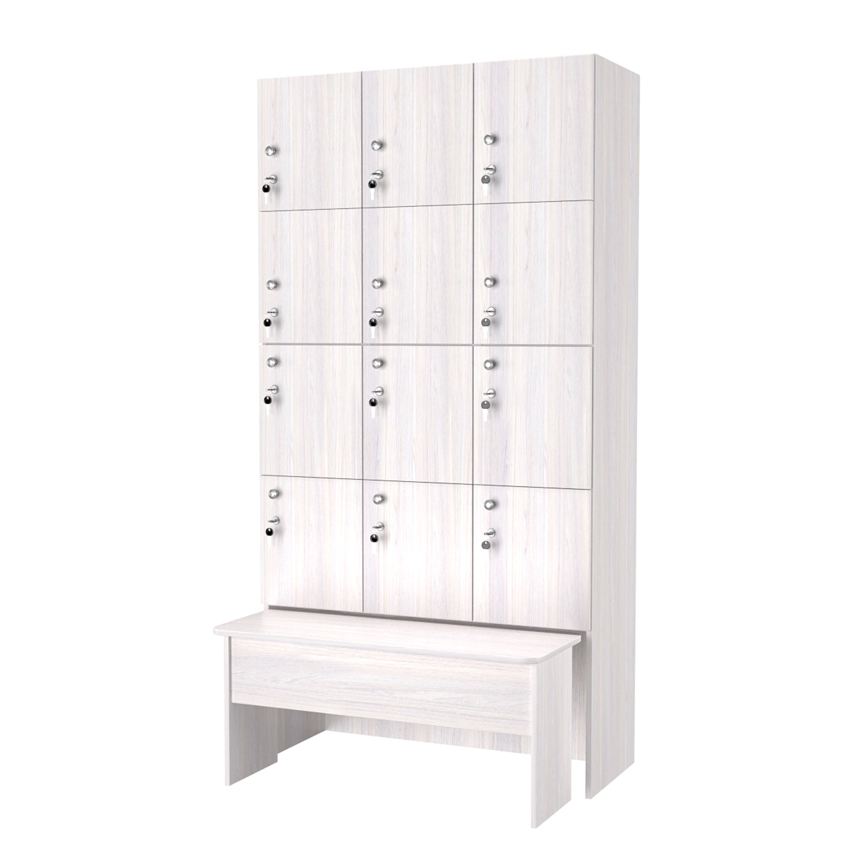 Шкаф для раздевалок сзадвижной скамейкой КОМБО-Квартет №3-2 Ясень Анкор светлый