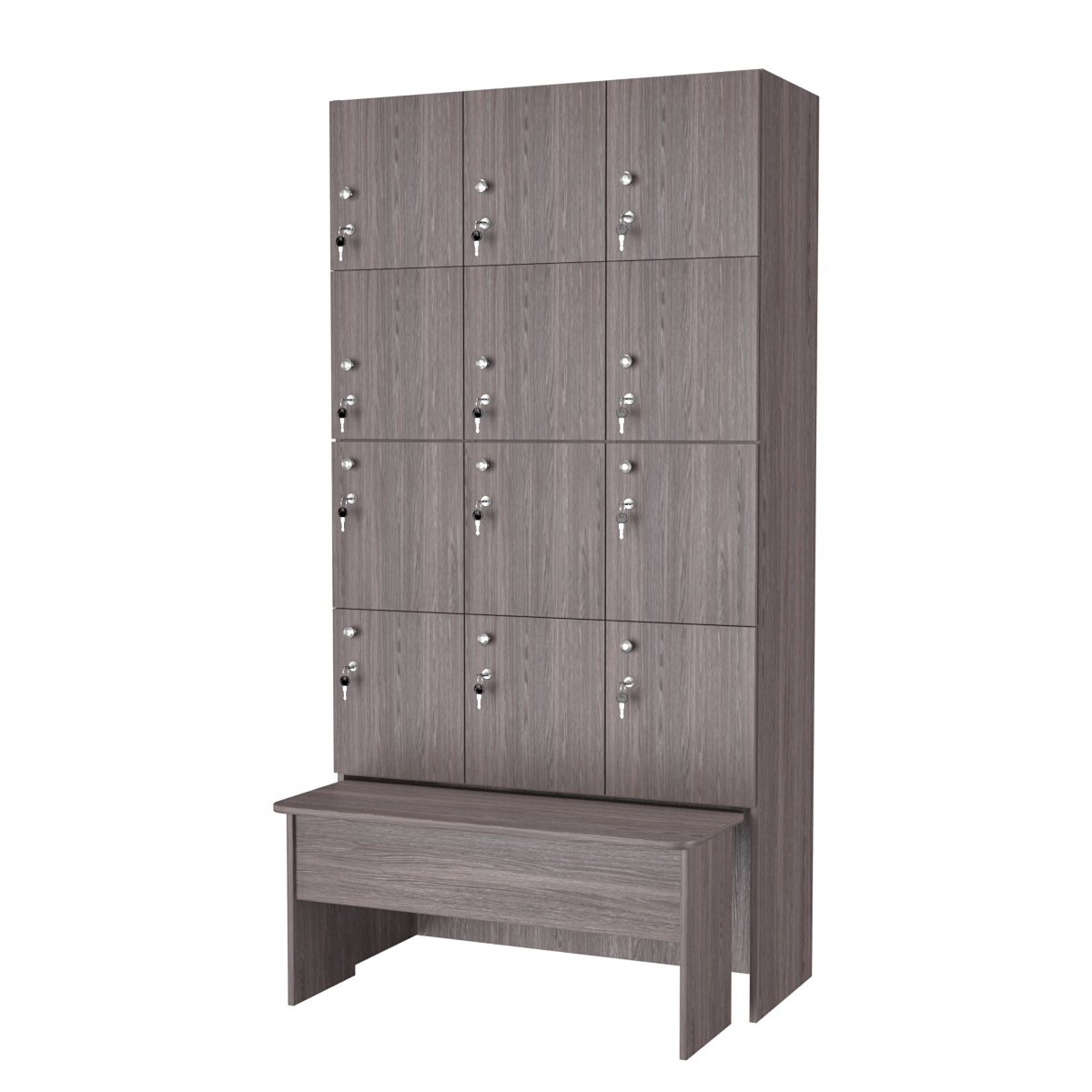 Шкаф для раздевалок сзадвижной скамейкой КОМБО-Квартет №3-2 Ясень Анкор темный