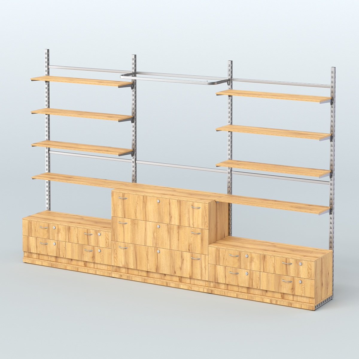 Система ЭЛЕГАНТ пристенная без ДСП №5 с тумбами Т-14 и Т-13 (3600 мм) Дуб Золотистый