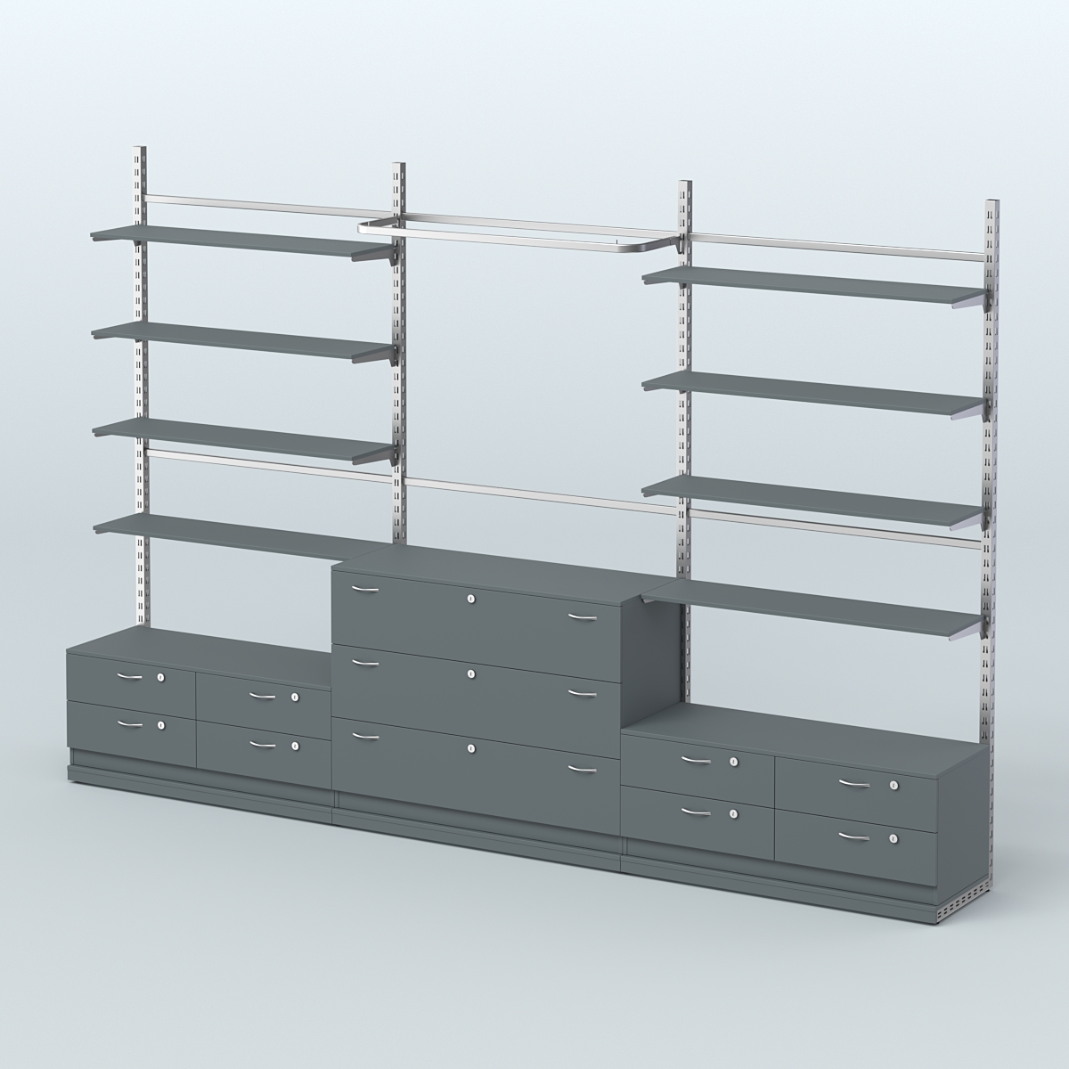 Система ЭЛЕГАНТ пристенная без ДСП №5 с тумбами Т-14 и Т-13 (3600 мм) Темно-Серый