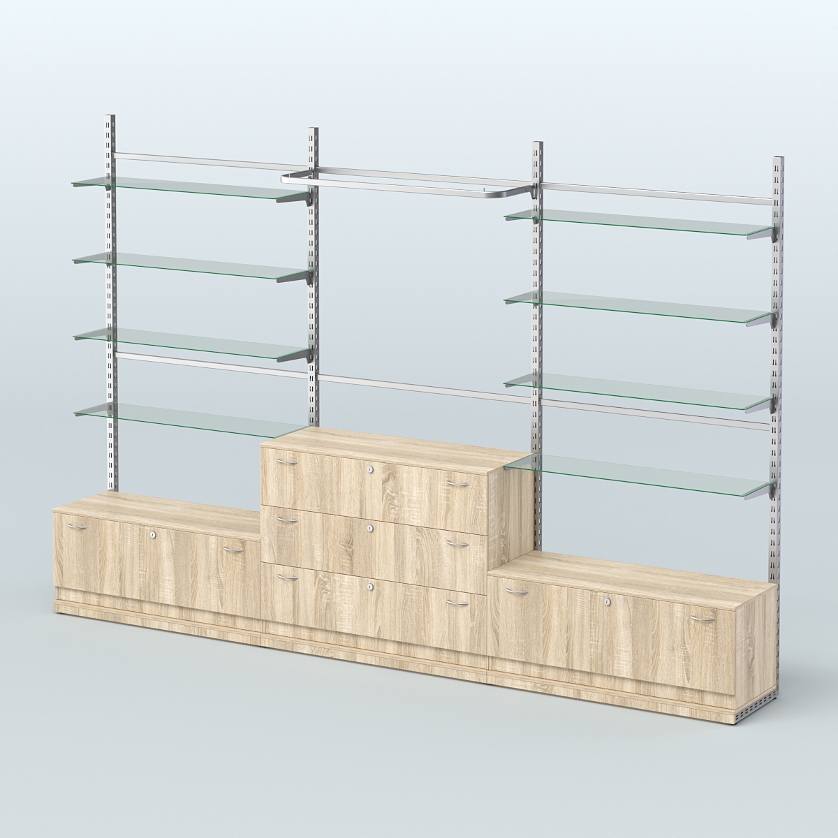 Система ЭЛЕГАНТ пристенная без ДСП №6 с тумбами Т-11 и Т-13 (3600 мм) Дуб сонома