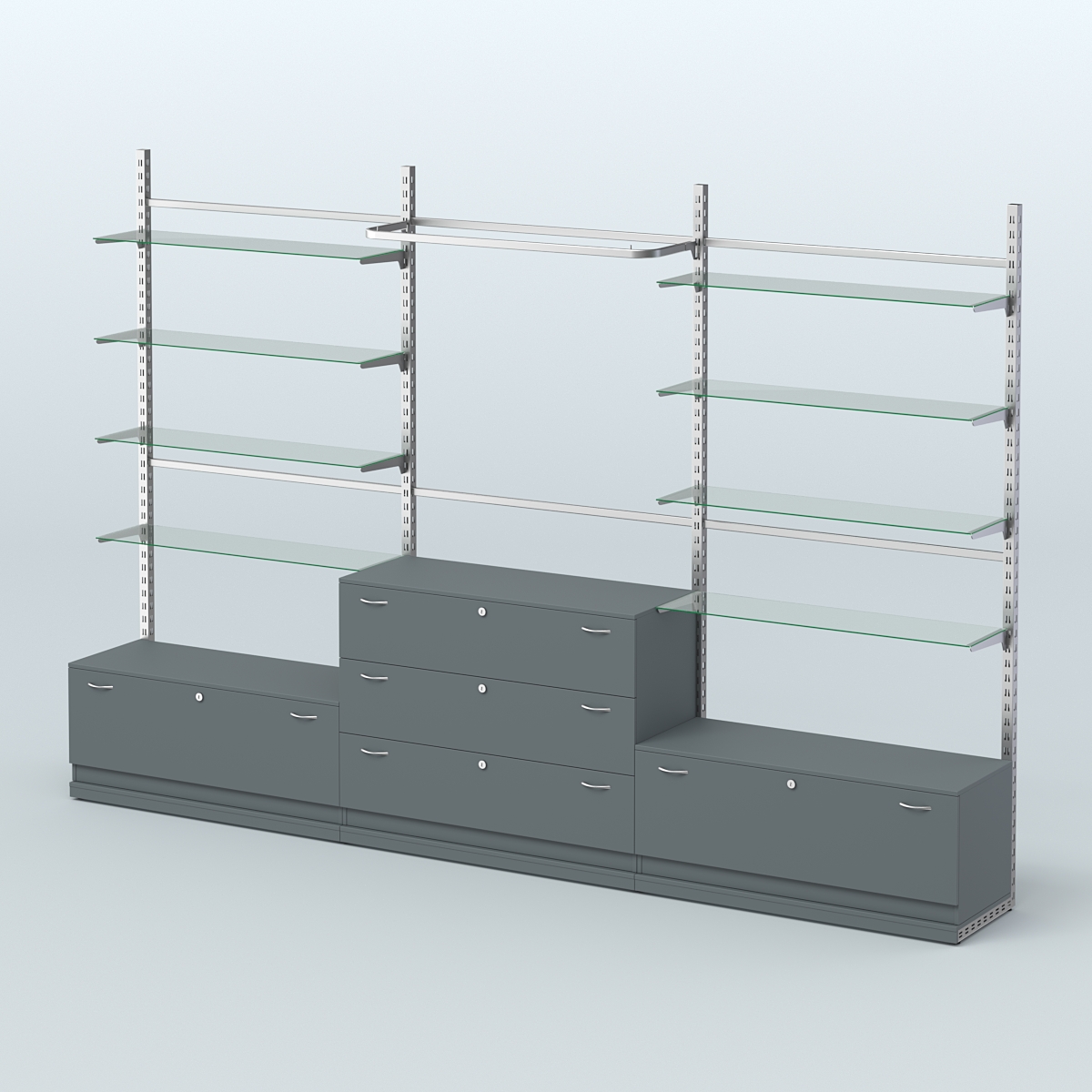 Система ЭЛЕГАНТ пристенная без ДСП №6 с тумбами Т-11 и Т-13 (3600 мм) Темно-Серый