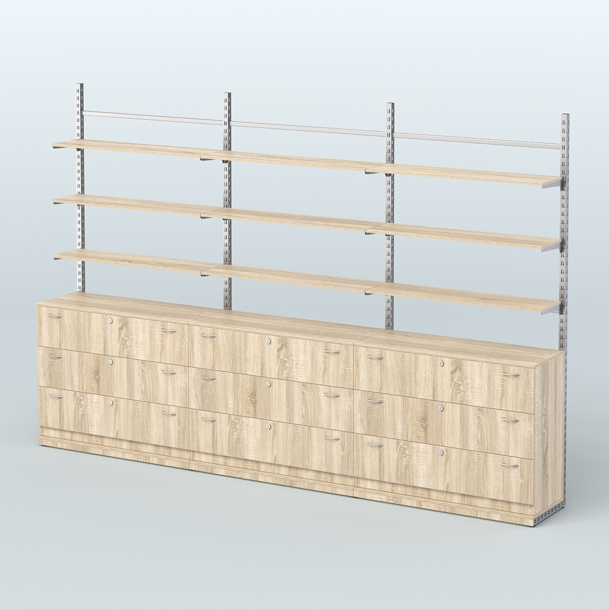 Система ЭЛЕГАНТ пристенная без ДСП №7 с тумбами Т-13 (3600 мм) Дуб сонома