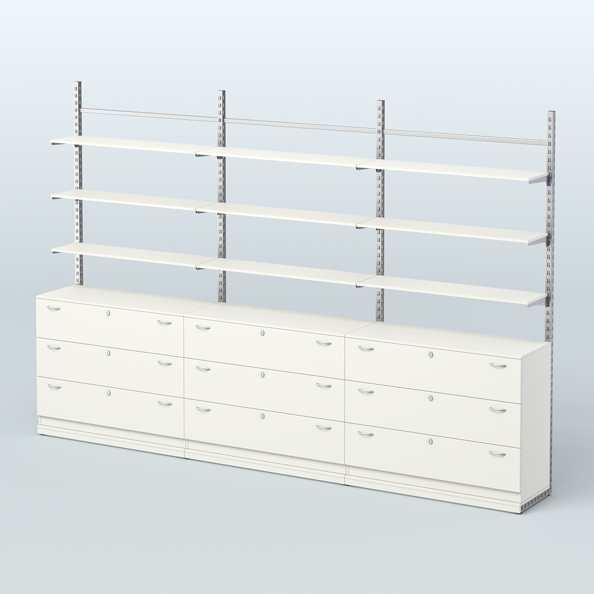 Система ЭЛЕГАНТ пристенная без ДСП №7 с тумбами Т-13 (3600 мм) Белый